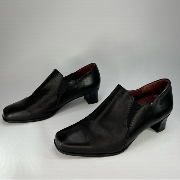 Kumfs Heels Ankle Boots Leather Black Slip Ons Black Comfy Dressy Office Career - Picture 1 of 16